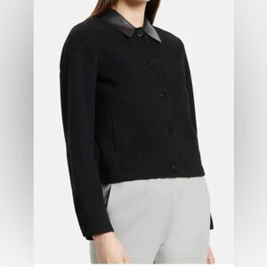 Theory Black Cropped Wool/ Cashmere Felt Lamb Leather Collar Jacket Size 4